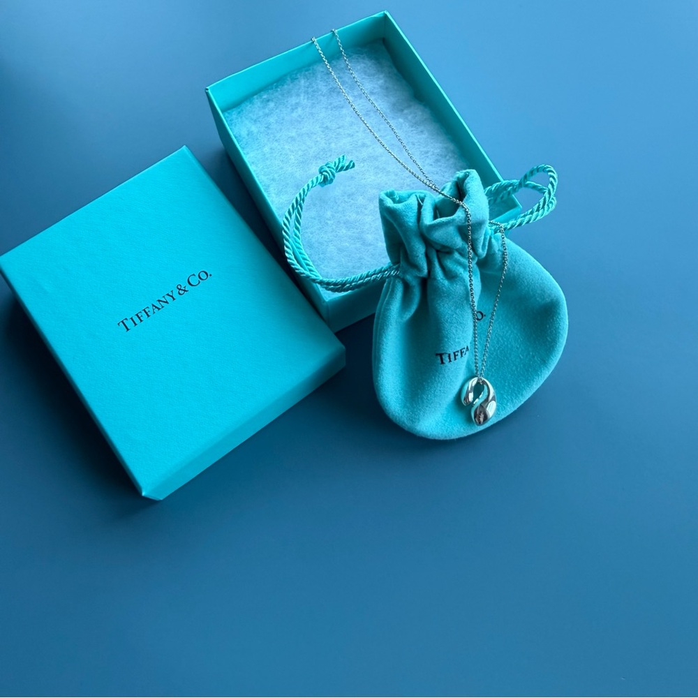 Tiffany & Co. .925 Silver Elsa Peretti Double Teardrop Necklace, PRICE FINAL - Picture 8 of 14